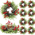 Regine Switzerland 8 Pcs Christmas Candle Rings - 10 Inch Artificial Berries & Pine Cone Wreaths for Rustic Holiday Centerpieces