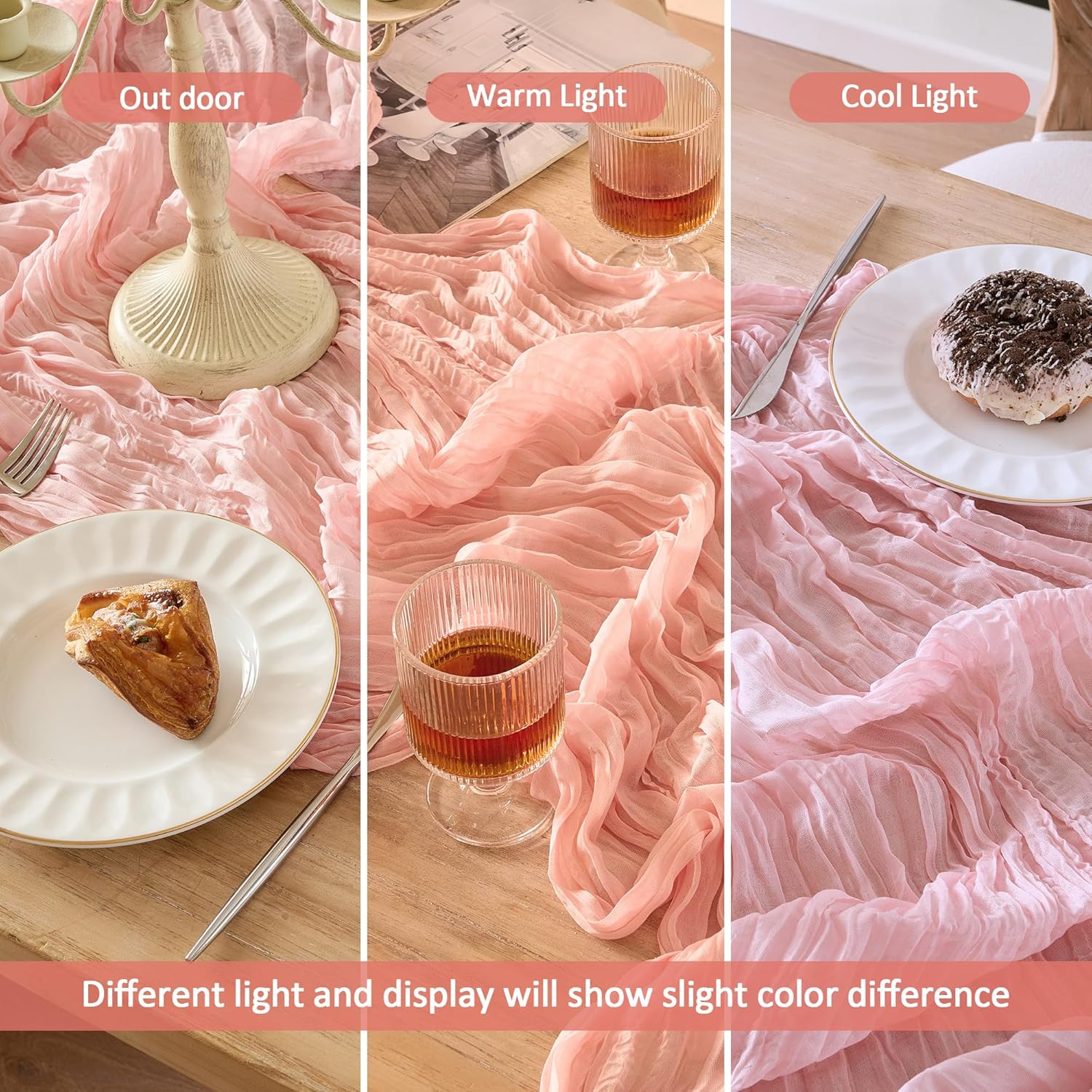 Skiennix 6 Pack Dusty Pink Table Runners - 120 Inch Boho Rustic Cheesecloth for Events & Home Decor