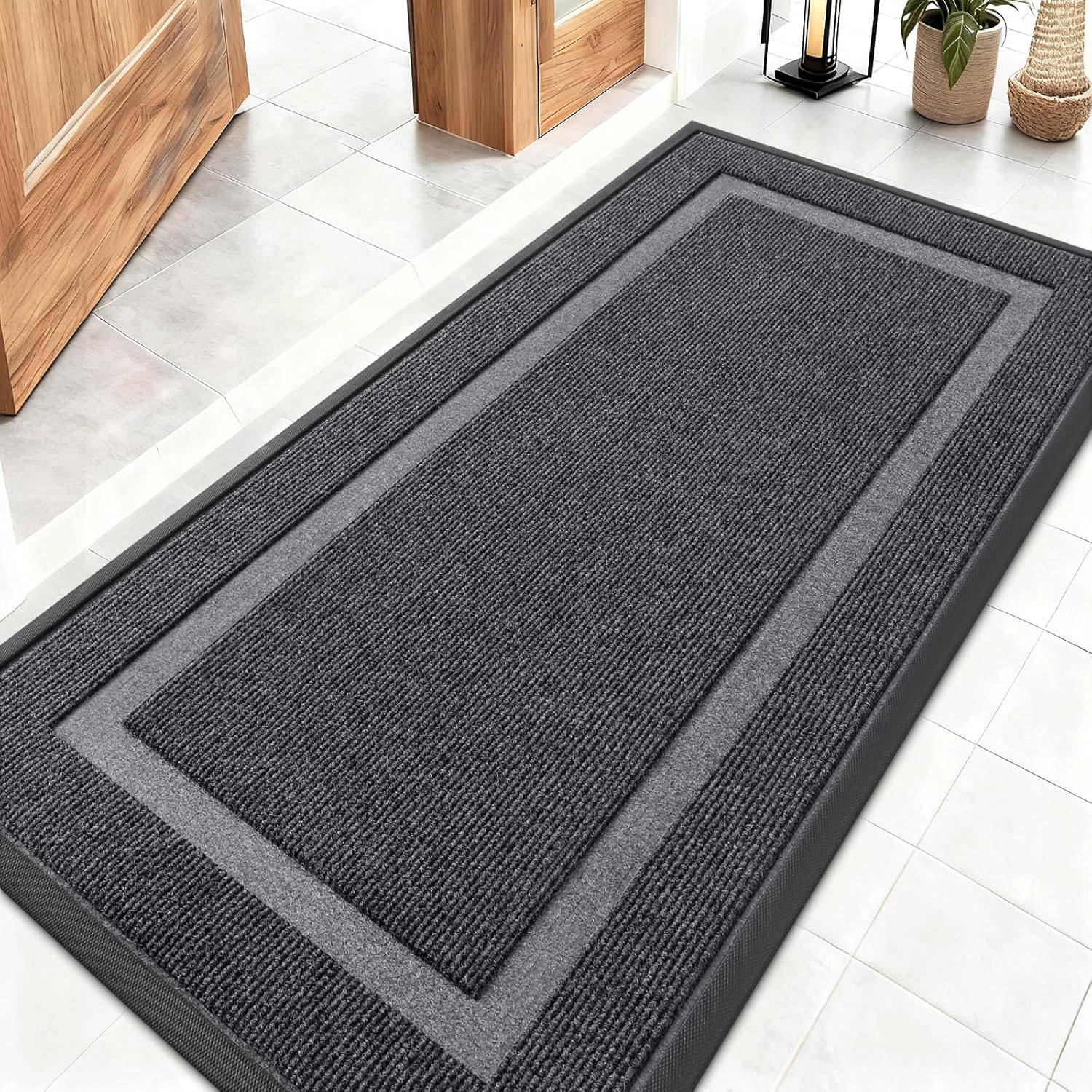 OLANLY Indoor Outdoor Front Door Mat - Waterproof, All-Weather, Easy Clean | 47x23 Inches, Grey
