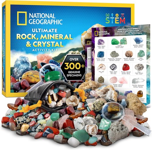 National Geographic Rock Collection Box - 300+ Gemstones, Crystals & Geodes Science Kit for Kids