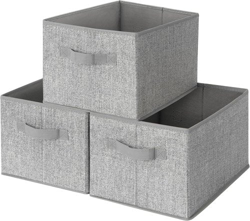Granny Says Storage Baskets - Medium Fabric Organizers with Handles | Gray 3-Pack for Closet & Shelf Storage