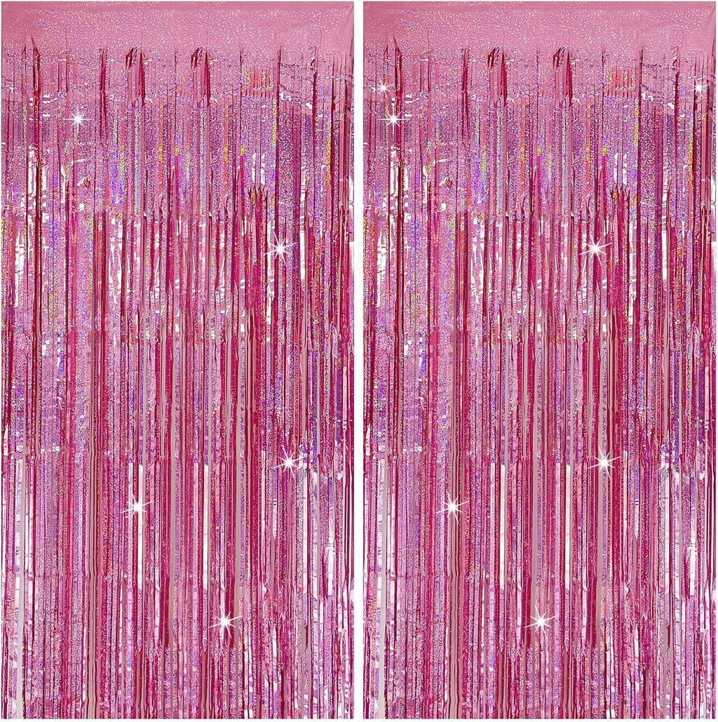 Skiennix Tinsel Curtain - Pink Glitter Foil Fringe Decor for Birthday & Party | 2 Pack
