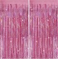 Skiennix Tinsel Curtain - Pink Glitter Foil Fringe Decor for Birthday & Party | 2 Pack