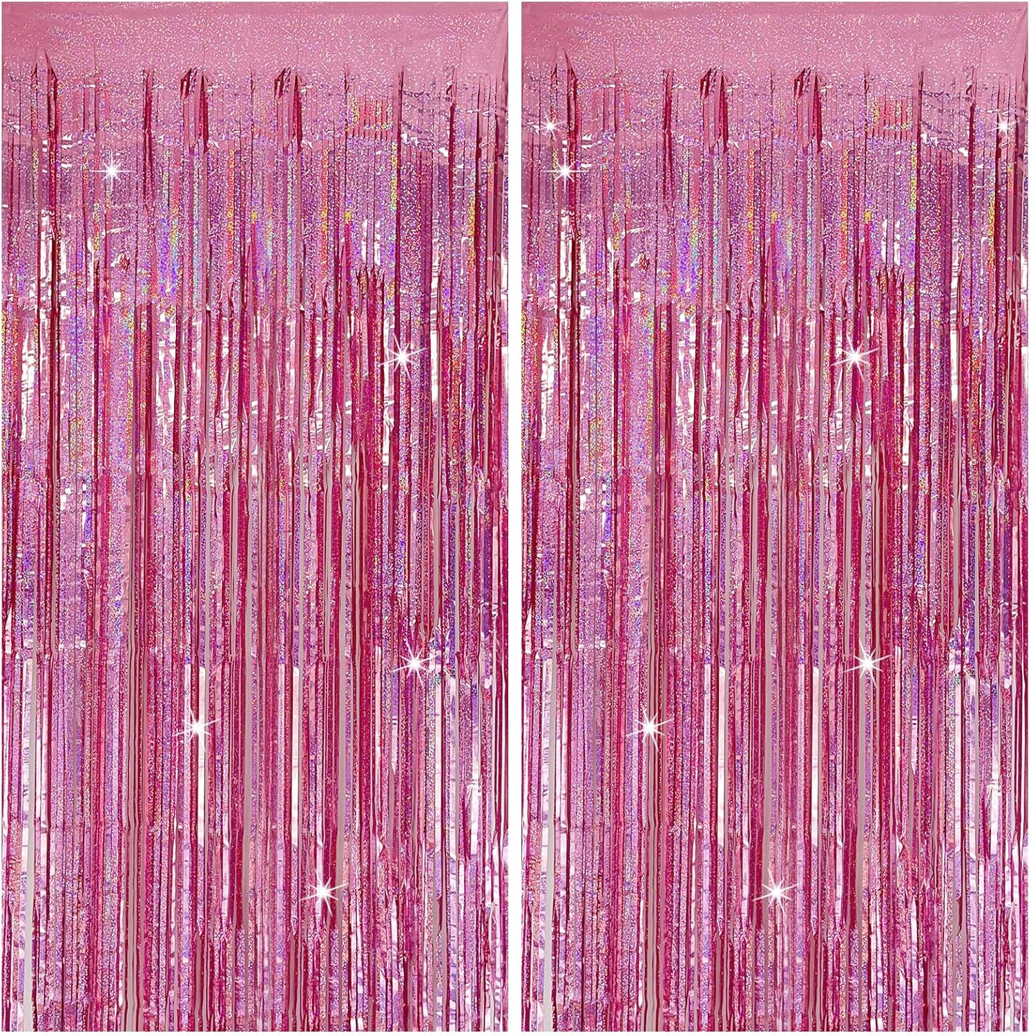 Skiennix Tinsel Curtain - Pink Glitter Foil Fringe Decor for Birthday & Party | 2 Pack