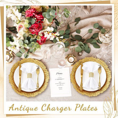 Widecook 50 Pcs Charger Plates Bulk for Wedding Chargers 13" Reusable Round Serving Plate Table Chargers for Catering Family Party Restaurant Home Dinner Supplies (Reef,Gold)