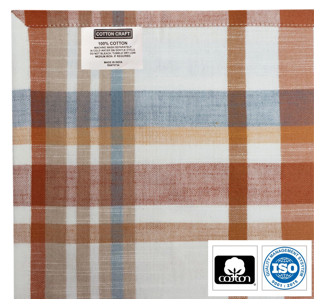 COTTON CRAFT Harvest Cloth Napkins - Set of 12 Multicolor Plaid Pure Cotton Dinner Napkin - Durable Washable Reusable Soft Napkin - Fall Thanksgiving Napkin - Holiday Party Table Napkin Gift - 17x17