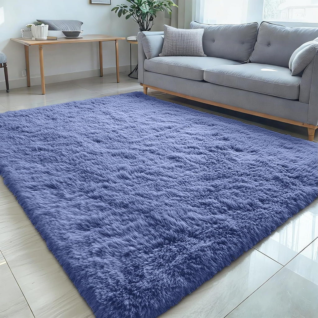 OLANLY Large 5x7 Machine Washable Area Rug - Soft Fluffy Shaggy Carpet for Living Room & Bedroom - Denim Blue