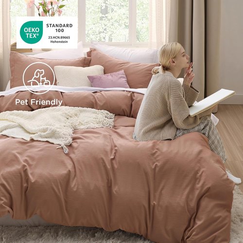 Bedsure California King Duvet Cover - Extra Soft Mocha Mousse Prewashed Cotton-Like Polyester Set | Includes 1 Duvet Cover 104''x98'' & 2 Pillow Shams