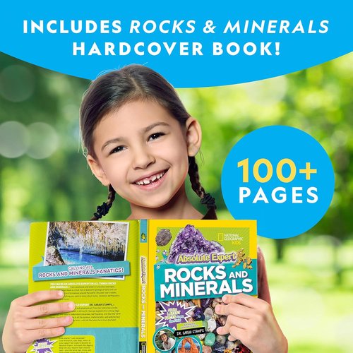 National Geographic Rock Collection Box for Kids - 300-Piece Set with Real Gemstones, Crystals & Minerals | Includes Expert Guide Book