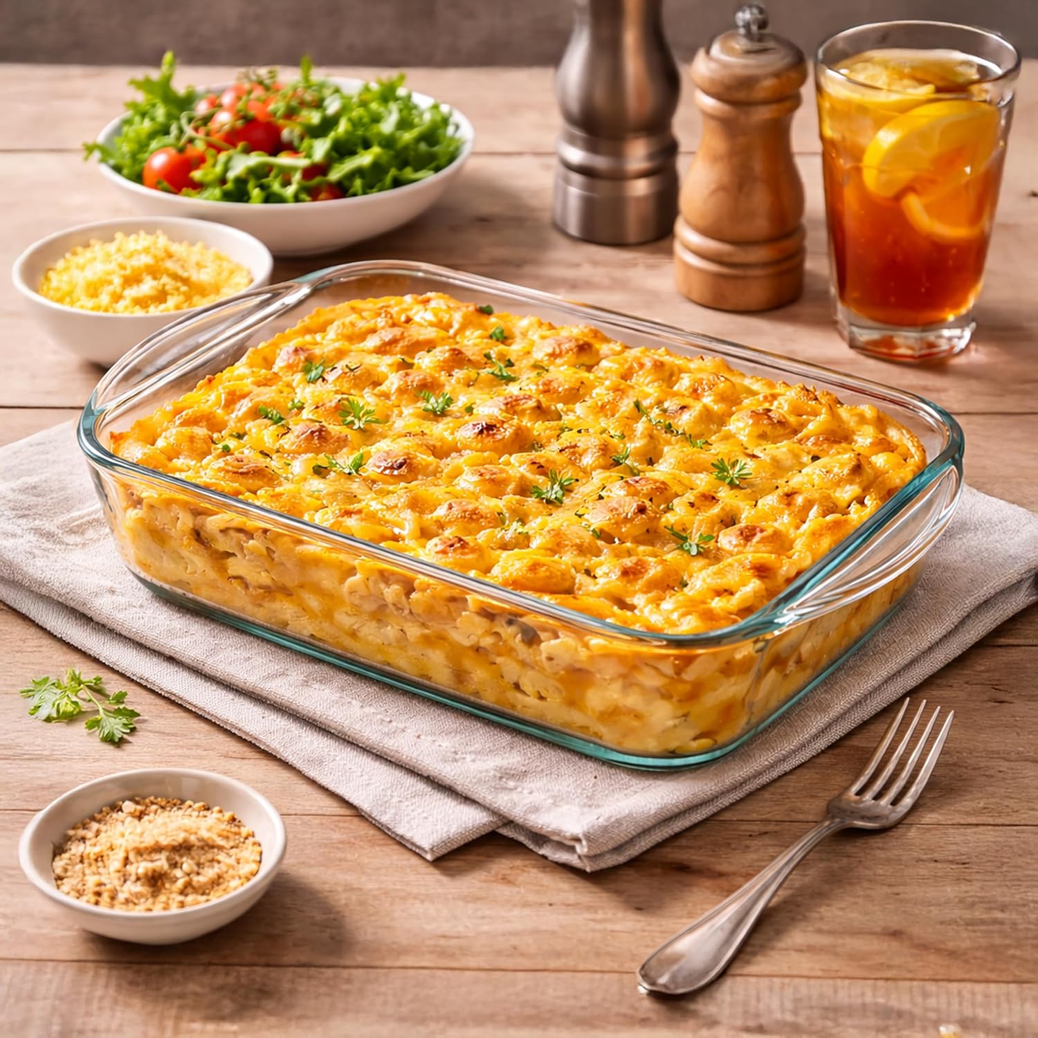 Ums 2-Qt Glass Baking Dish - Borosilicate Casserole Dish with Lid | Oven, Microwave & Dishwasher Safe (13" x 7.5" x 2.4")
