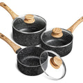 MICHELANGELO Saucepan Set, 3-Piece Nonstick Sauce Pans with Lids, 1QT, 2QT, 3QT, Black Granite Stone