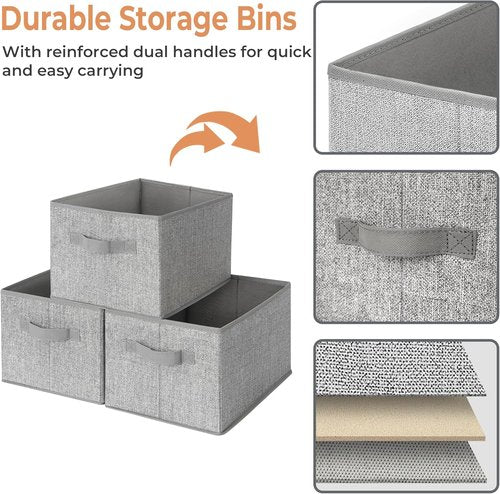 Granny Says Storage Baskets - Medium Fabric Organizers with Handles | Gray 3-Pack for Closet & Shelf Storage
