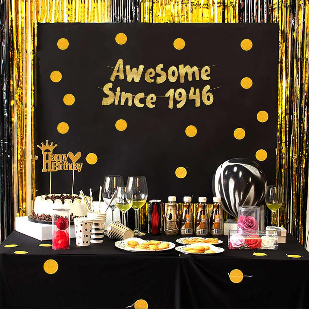 Awesome Since 1946 Gold Glitter Banner - Funny 80th Birthday Decorations for Men & Women