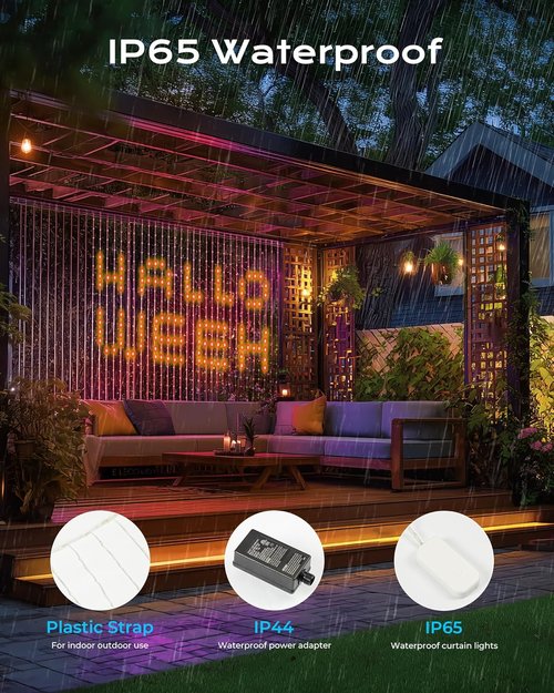 Brightown 400 RGBIC LED Smart Curtain Fairy Lights - 6.6x6.6ft Color Changing String Lights with Remote | IP65 Waterproof for Bedroom & Living Room