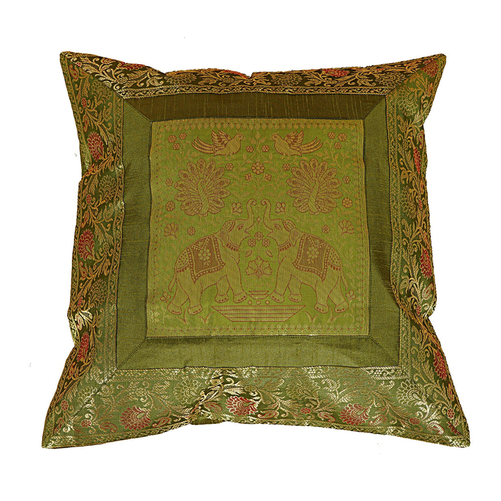 Shubhlaxmifashion Indian 10 Pcs 20x20 Inch 50x50 CM Elephant Banarsi Silk Indian Ethnic Bohemian Decorative Cushion Cover Handcrafted Patchwork Sari Throw Pillow Boho Decor Cushion Cover for GIF