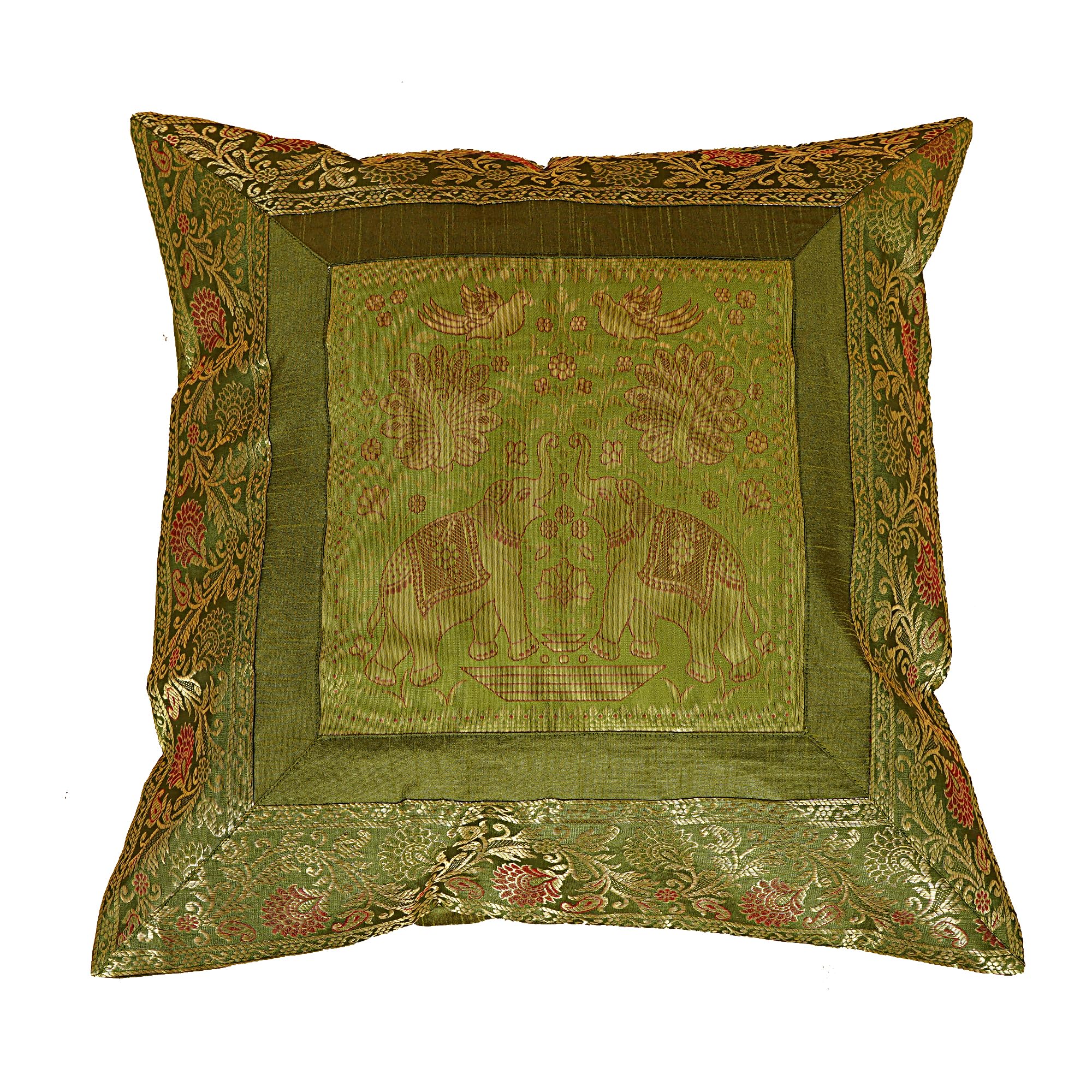 Shubhlaxmifashion Indian 10 Pcs 20x20 Inch 50x50 CM Elephant Banarsi Silk Indian Ethnic Bohemian Decorative Cushion Cover Handcrafted Patchwork Sari Throw Pillow Boho Decor Cushion Cover for GIF