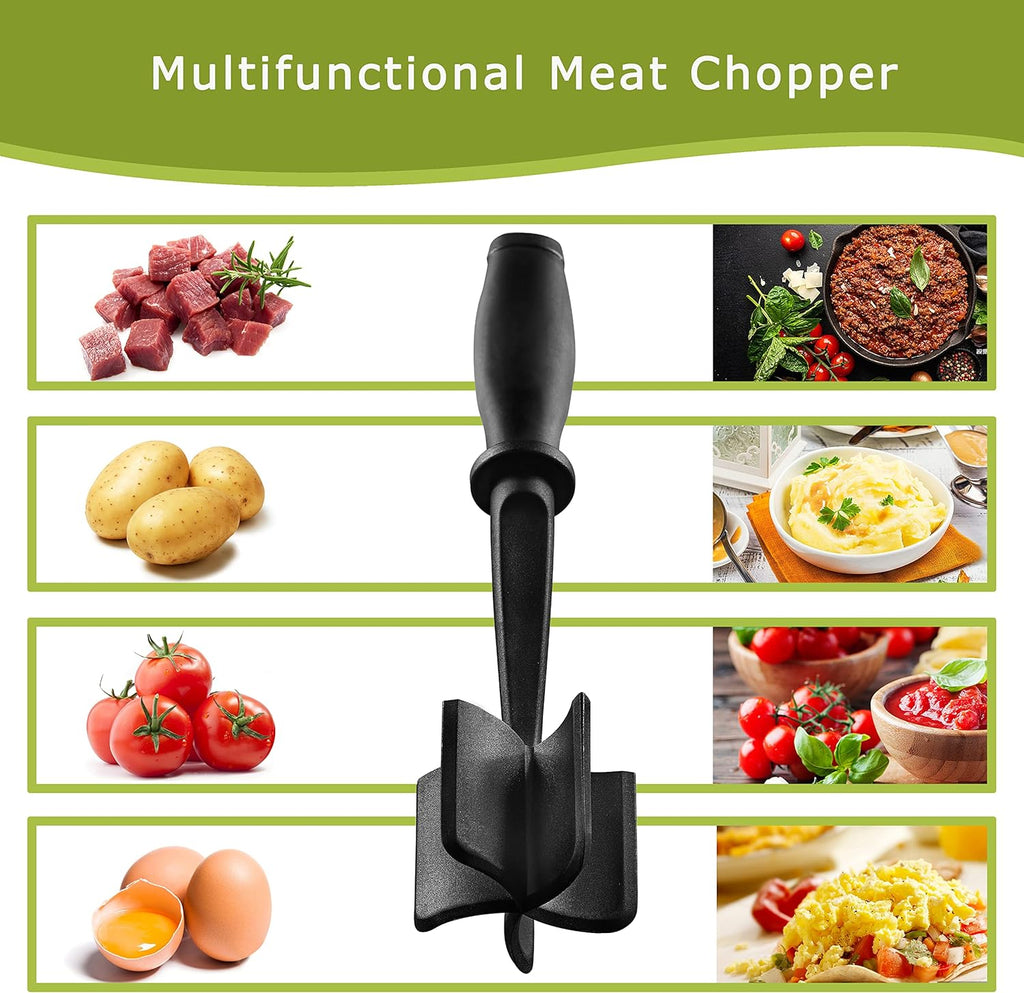 Skiennix Meat Chopper - Heat Resistant 5-Blade Masher for Ground Beef & Hamburger | Durable Nylon Spatula