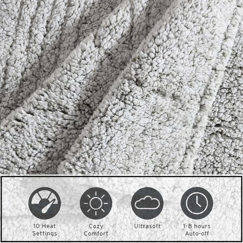 Eddie Bauer - Full Size Heated Blanket, Ultra-Soft Rib Plush Bedding with Solid Sherpa Reverse, Throw Blanket with 10 Heat Settings & Auto Shut-Off (Lookout Mountain Grey)
