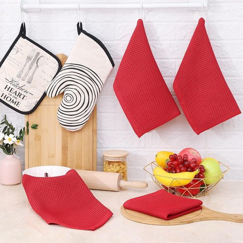 Homaxy 100% Cotton Dish Cloths - Ultra Soft & Absorbent Quick-Drying Towels | 12x12 Inches, 6-Pack, Red