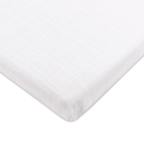 Babyletto Muslin Baby Bassinet Sheets for Girls & Boys - GOTS Certified Breathable Organic Cotton Bassinet Cover - Baby Boy Bassinet Sheets Rectangle - 360° Fitted Bedside Bassinet Sheets, White