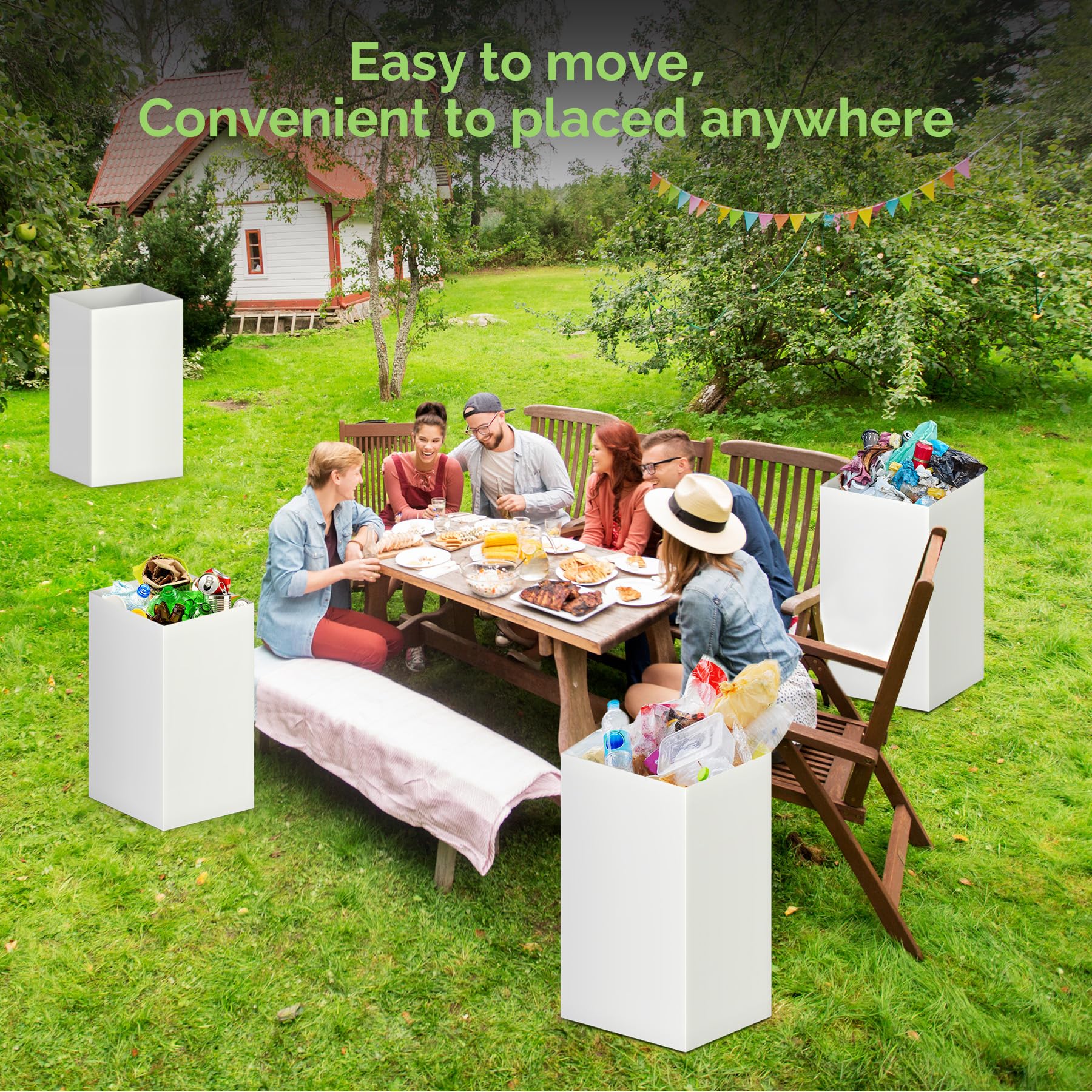 Magicheap 8 Pack Extra Large Disposable Trash Cans, Reusable Portable Garbage Can, 30 Gallon (30" H x 14" W x 14" D), Extra Thick Recycled Cardboard Portable Garbage Can and Recycling Bins,White