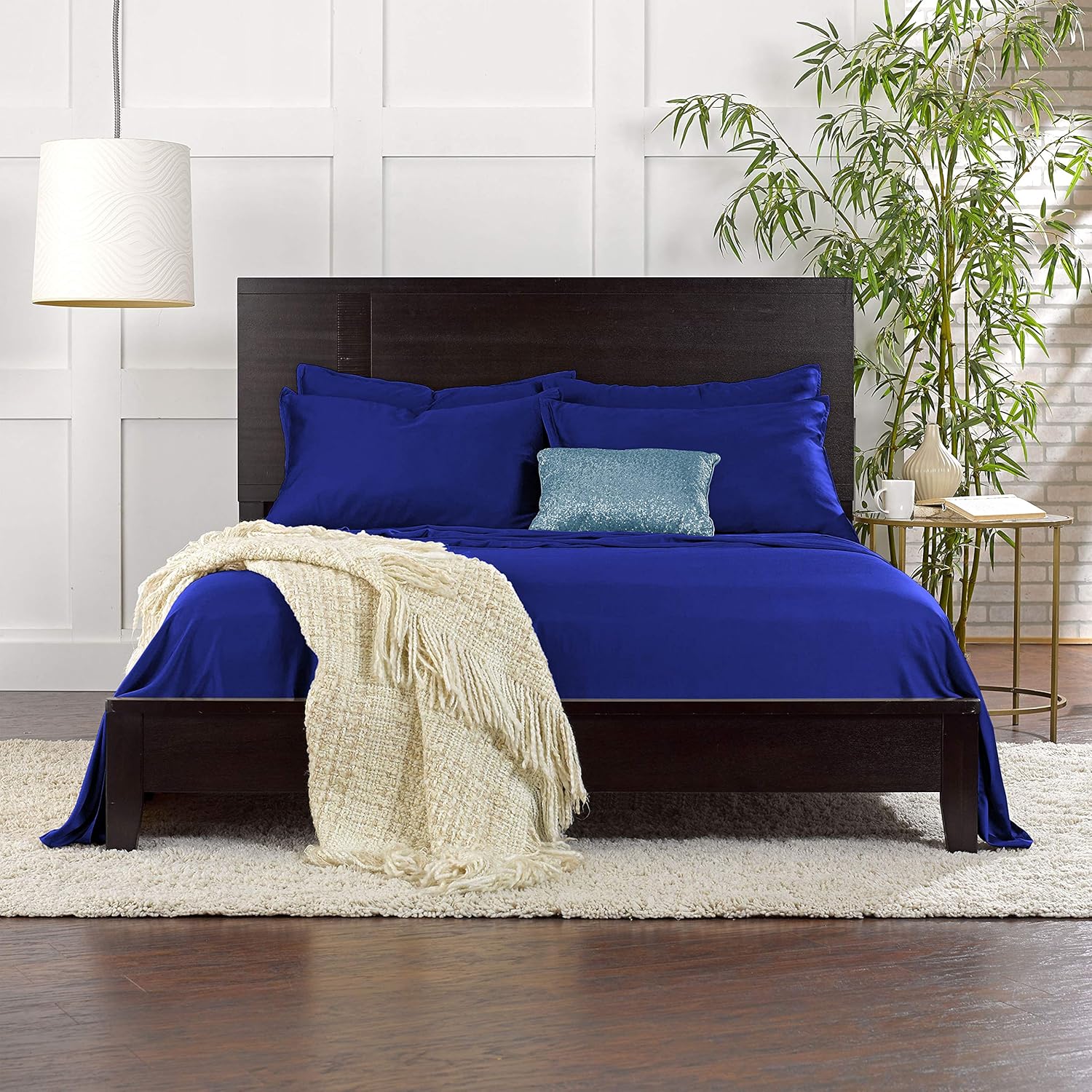 Pure Bamboo Full Bed Sheet Set - 100% Organic Viscose, Luxuriously Soft & Cooling | Cobalt Blue, Double Stitching