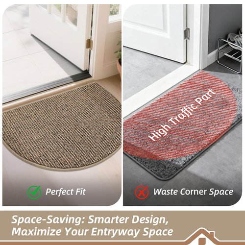 BEQHAUSE Dirt Trapper Door Mat 17" x 30" Half Circle Non Slip Washable Doormats Entrance Rugs Absorbent Welcome Low Profile Floor Mats for Front Back Door and Entryway, Taupe