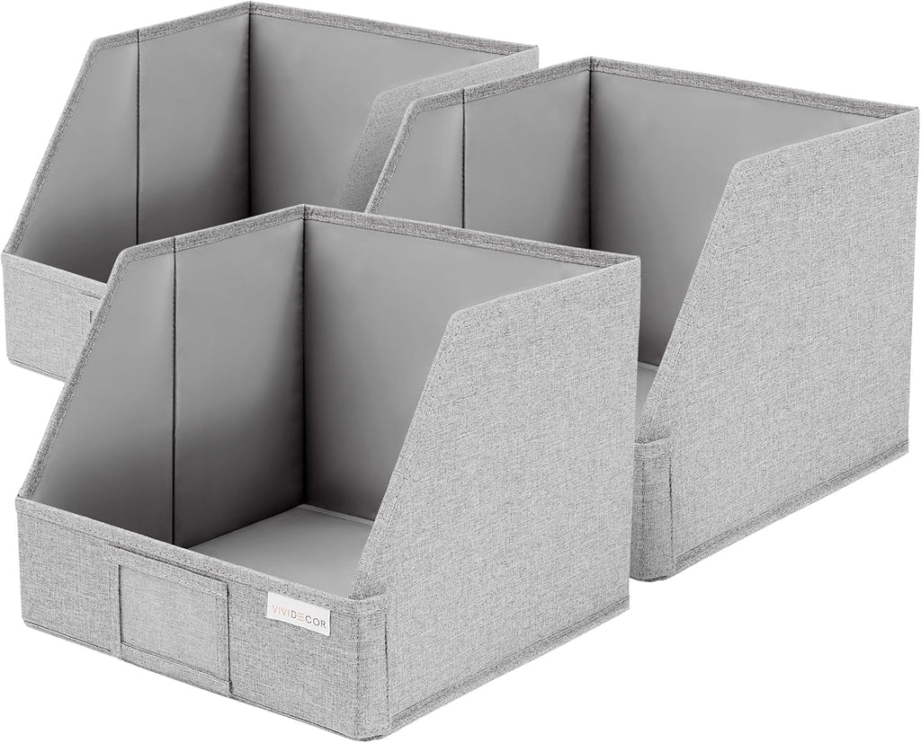 VIVIDECOR Trapezoid Closet Bins - Light Gray Fabric Storage Baskets, 12x12x10, 3 Pack | Collapsible Organizers