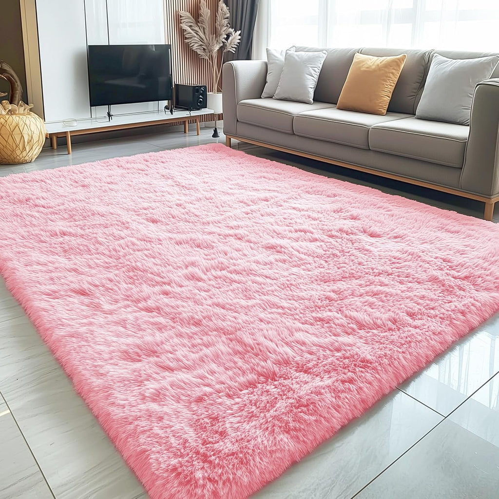 OLANLY Large Area Rug - Soft Fluffy Shaggy Indoor Carpet for Living Room & Bedroom | Pink 5x8