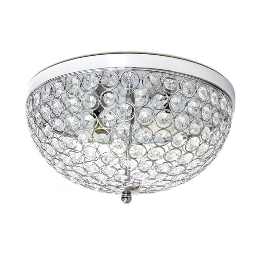 Elegant Designs FM1000-CHR Elipse Crystal 13 Inch Modern Metal 2 Light Bowl Shaped Ceiling Flush Mount Fixture, Chrome