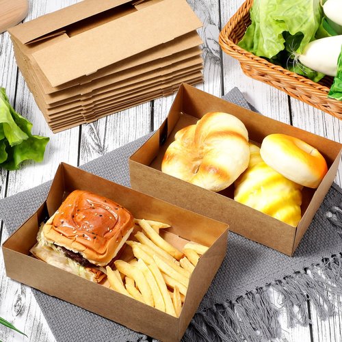 Chinco 300 Pieces Paperboard Kraft Food Trays 4 Corner Pop up Food Tray Disposable Foldable Cardboard Movie Night Snack Party Container Box for Holding Drink at Stadiums or Theaters (Brown)