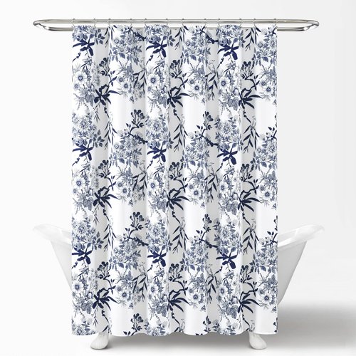 Lush Decor Botanical Garden Shower Curtain, 72" x 72", Navy & White
