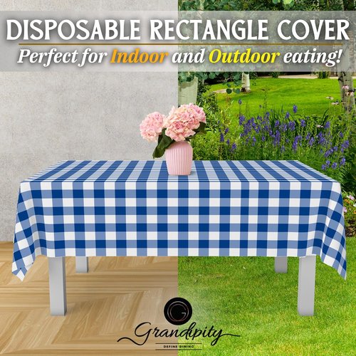 Grandipity Blue Gingham Checkered Tablecloths - Disposable 54" x 108" for 6ft to 8ft Rectangular Tables | 6 Pack Premium Quality
