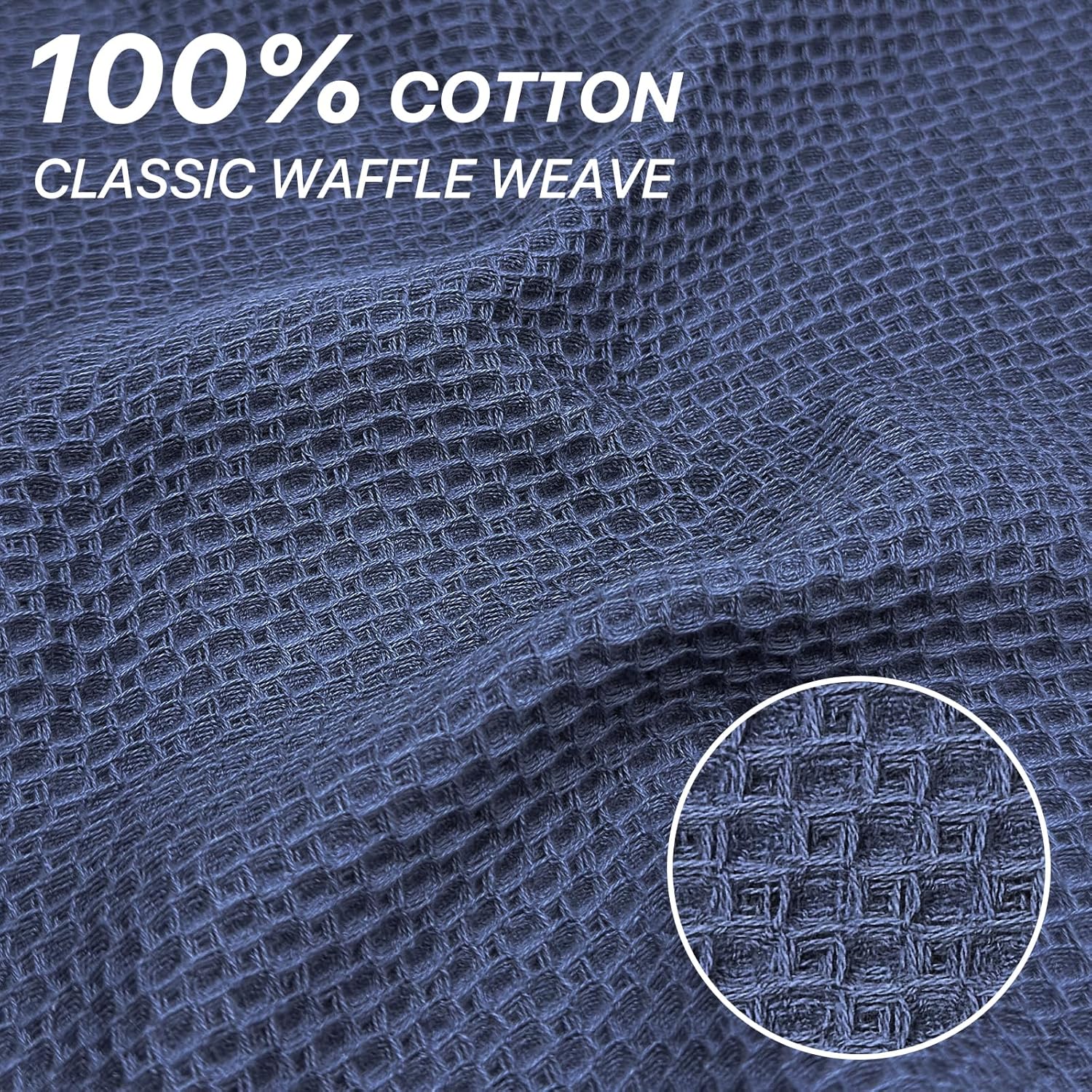 Skiennix 100% Cotton Waffle Weave Kitchen Towels - Ultra Soft & Absorbent Dish Cloths | 6 Pack, Dark Blue, 12x12 Inches