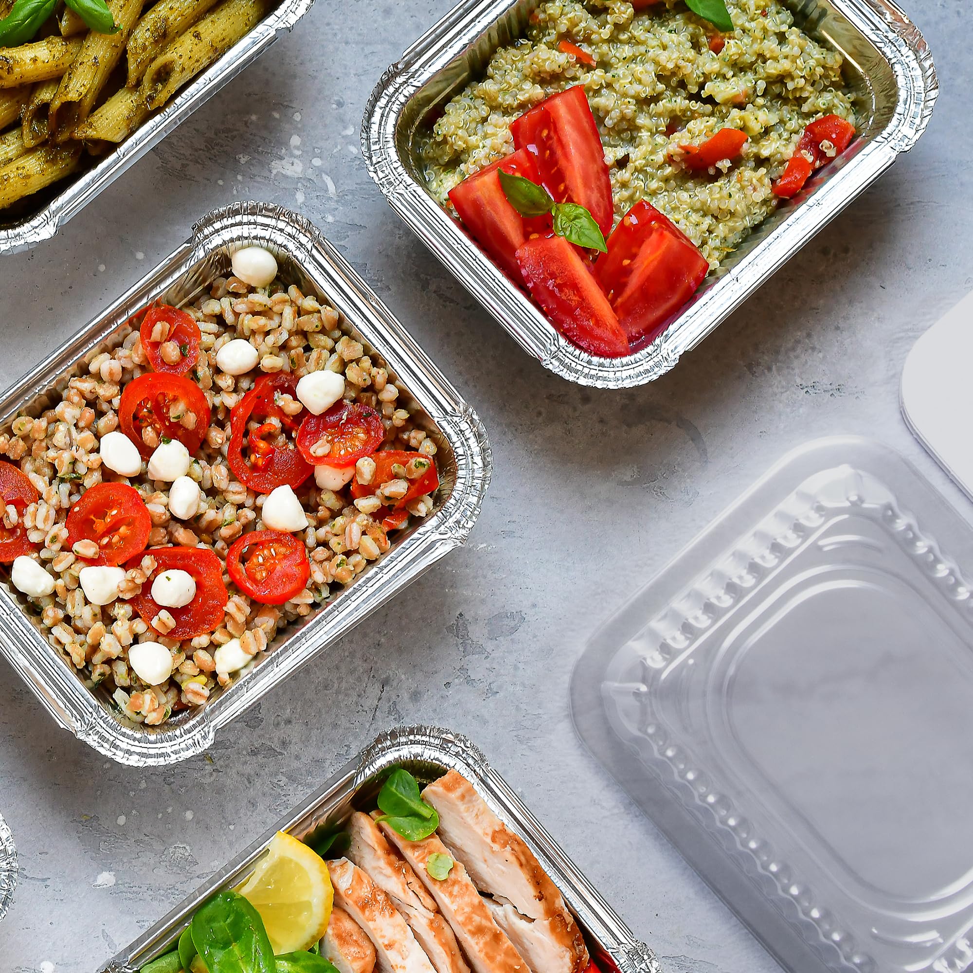 Aluminum Pans With Plastic Dome Lids - 50 Count - 2.25LB (8.5"x6") Oblong Pans - To Go Containers With Lids - Disposable Tin Foil Pans - Perfect For Catering, Meal Prep, Baking, Freezer Safe