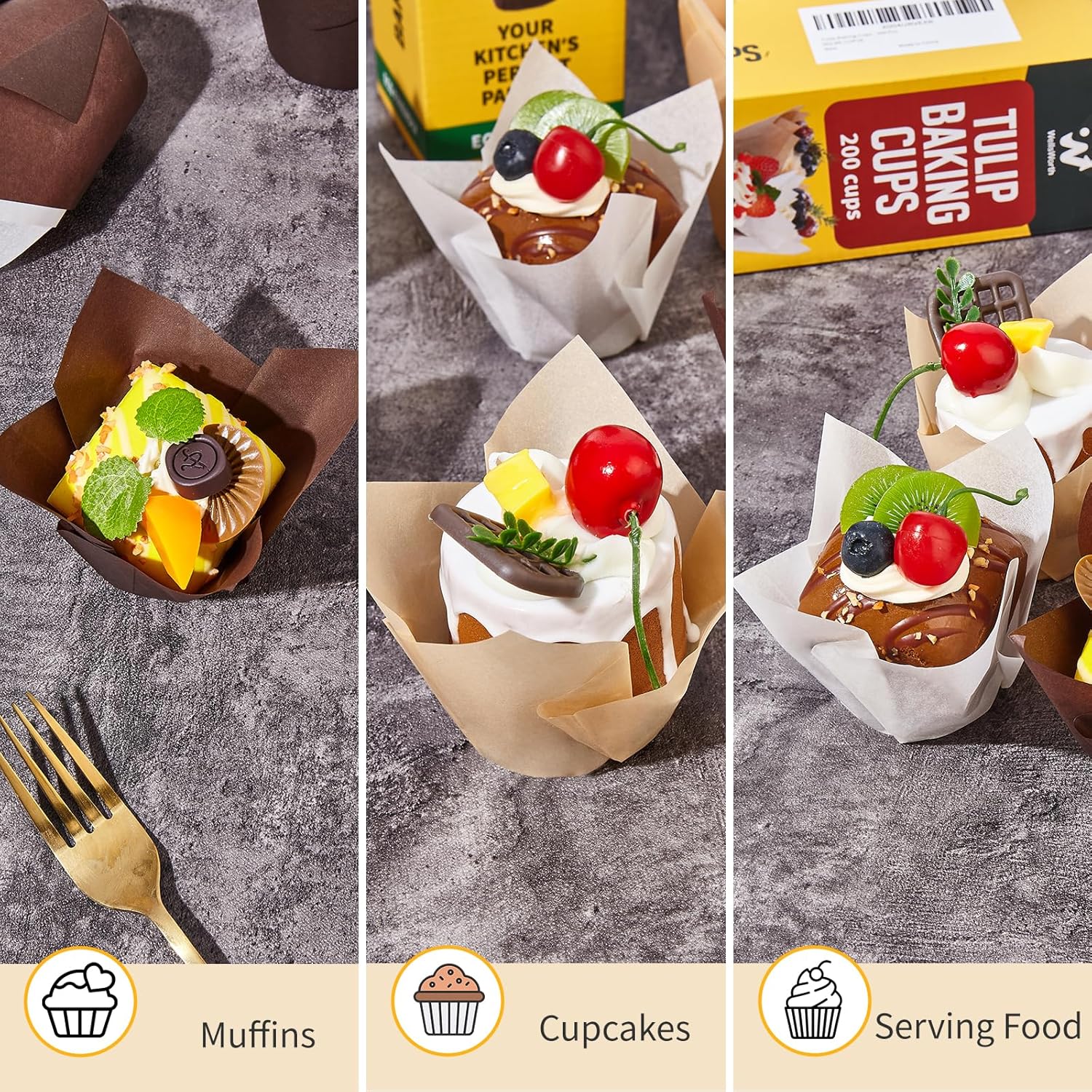 Skiennix Tulip Cupcake Liners - 200PCS Unbleached Food Grade Greaseproof Muffin Wrappers for Baking & Parties