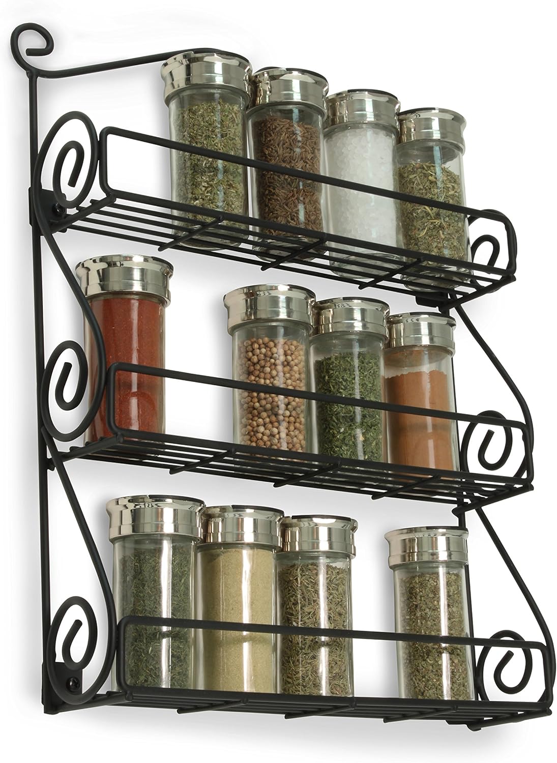 Spectrum Diversified 3-Tier Wall-Mounted Spice Rack Organizer - Traditional Design for Kitchen & Cabinet