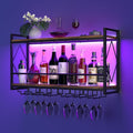 Nidouillet Wall Mounted Wine Rack with LED Light, 31.5" Bar Liquor Shelves with Glass Holder, Metal Hanging Bar Shelves Wine Storage Rack Display for Kitchen Home Bar Dining Room Living Room