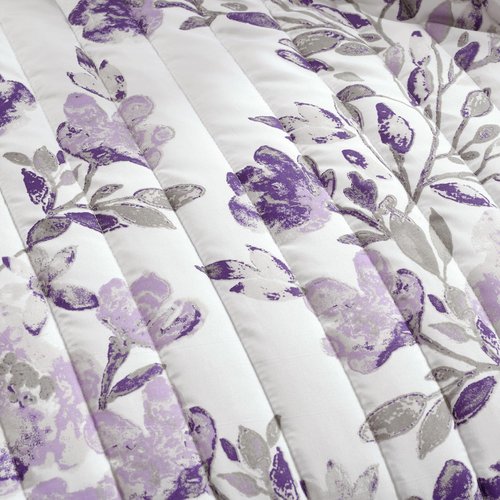 Lush Decor Tanisha Reversible Floral Quilt Set, 3 Piece Set, King, Gray & Purple - Elegant Floral Bedding Set - Purple Lavender Quilt - Beautiful Flower Print - Modern Farmhouse & Cottage Home Décor