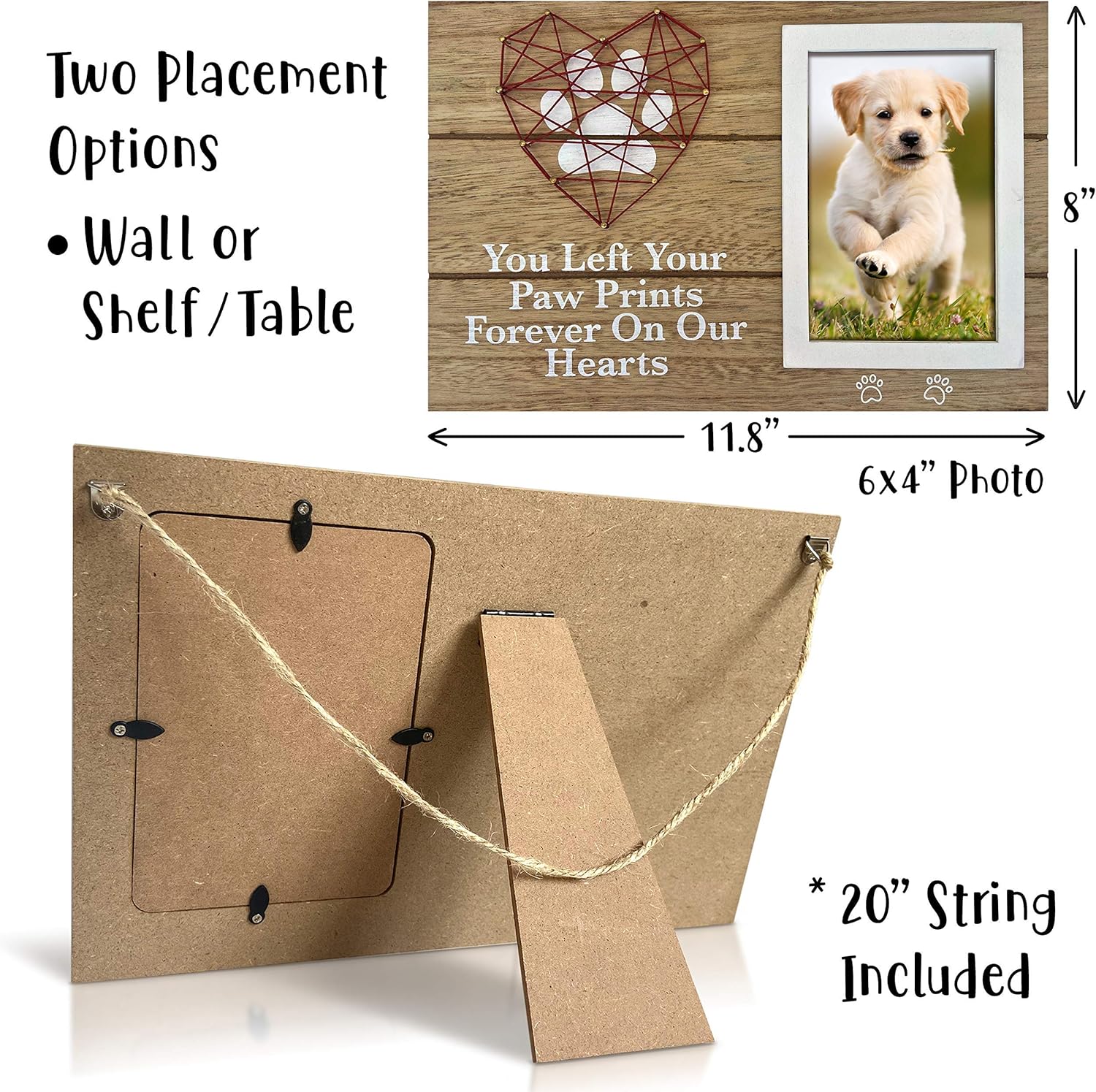 OakiWay Pet Memorial Picture Frame - 4x6 Paw Print Design for Dog & Cat Remembrance Gifts