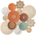 Anglechic 15 Pcs Boho Wall Basket Decor Woven Rattan Seagrass Wall Decor Hanging Rustic Farmhouse Western Art Decoration for Nursery Living Room Bedroom Home Kitchen(Orange Style)