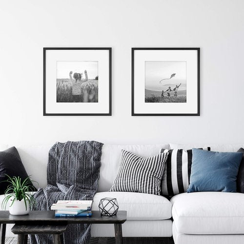 MCS East Village 18x18 Matted Square Picture Frame with 12x12 Photo Display, Black Wall Hanging Frame for Photos & Posters (2-Pack)