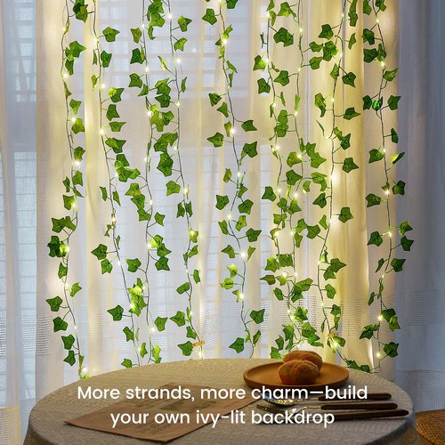 Pellimo Vine Leaf with Fairy Lights, 23FT 73 LED Lighted Ivy Spring Garland Lights, Battery or USB Powered for Dorm Room, Bedroom & Creative Wall Decor, Warm White