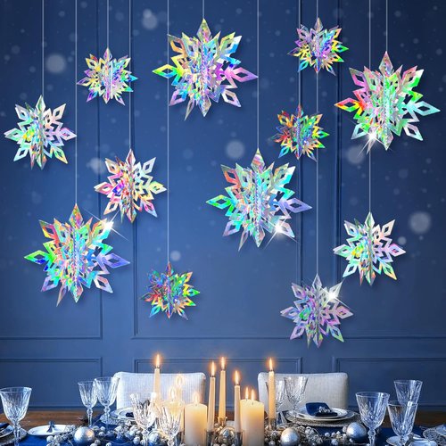 Cheerland Iridescent Snowflake Garland - Holographic 3D Decorations for Winter Onederland Party | Indoor Supplies