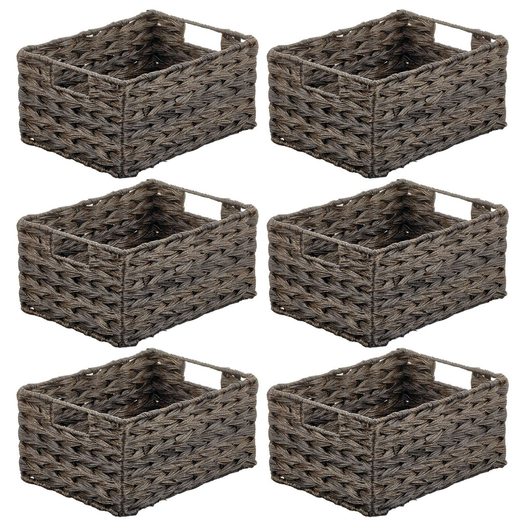 mDesign Woven Farmhouse Kitchen Pantry Food Storage Organizer Basket Bin Box - Container Organization for Cabinets, Cupboards, Shelves, Countertops - Store Potatoes, Onions, Fruit, 6 Pack, Camel Brown