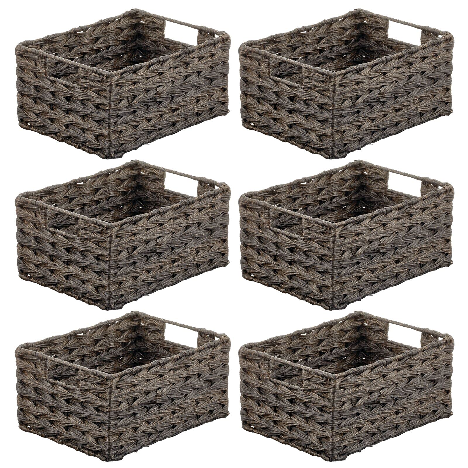 mDesign Woven Farmhouse Kitchen Pantry Food Storage Organizer Basket Bin Box - Container Organization for Cabinets, Cupboards, Shelves, Countertops - Store Potatoes, Onions, Fruit, 6 Pack, Camel Brown