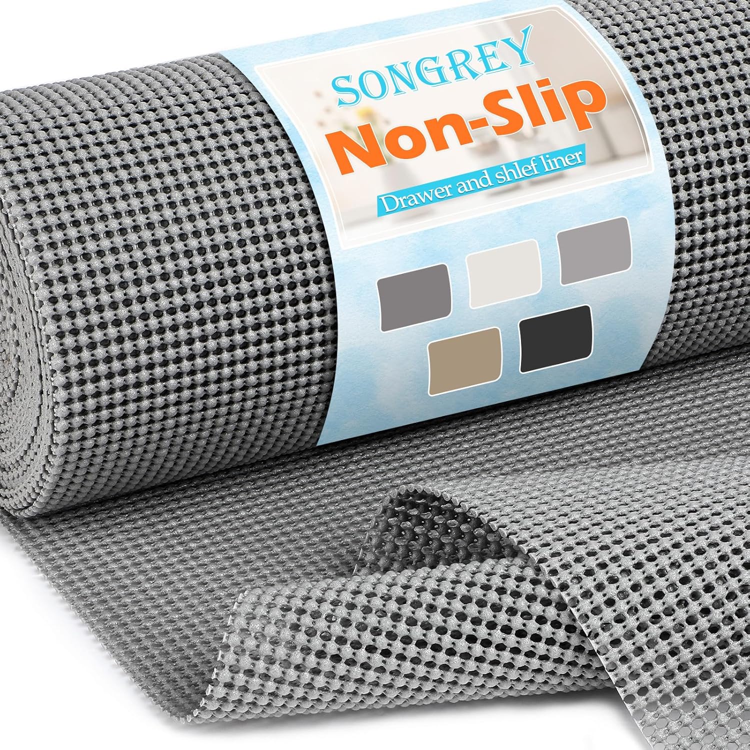 Songrey Non-Adhesive Drawer Liner - 12" x 20FT Non-Slip Cabinet Mat for Kitchen & Bathroom (Dark Gray)