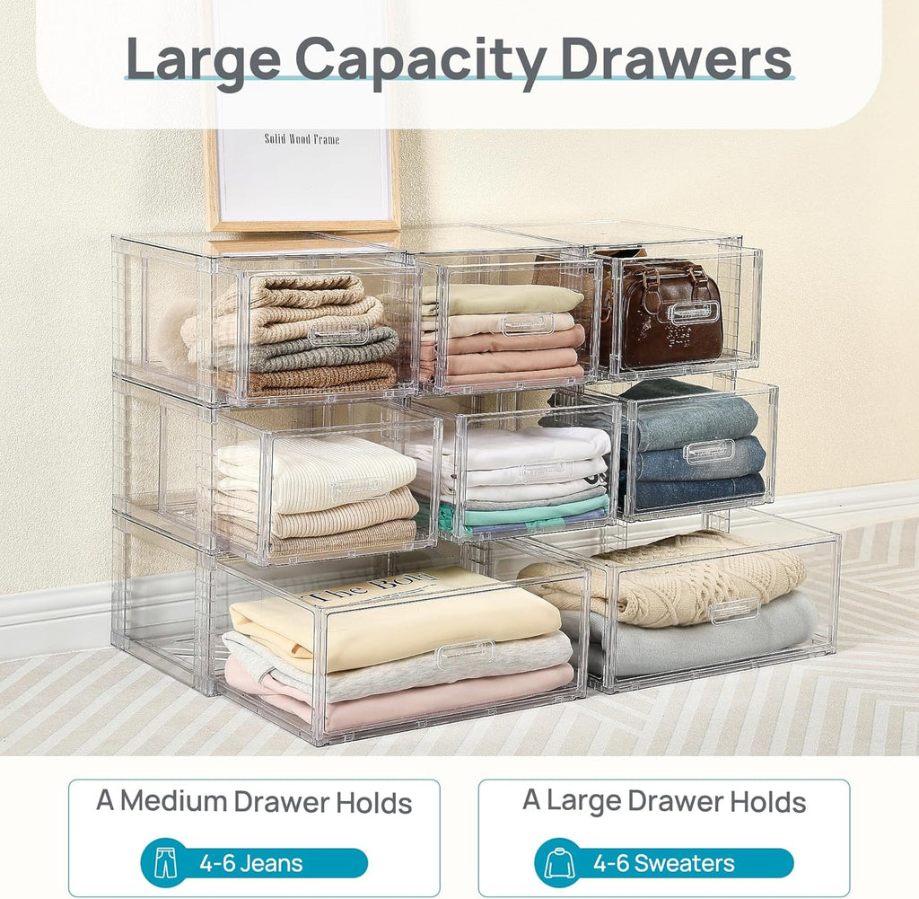 Vtopmart Large Clear Stackable Storage Drawers - 27QT Plastic Closet Bins | Dust-Proof Underbed Organizer for Clothing