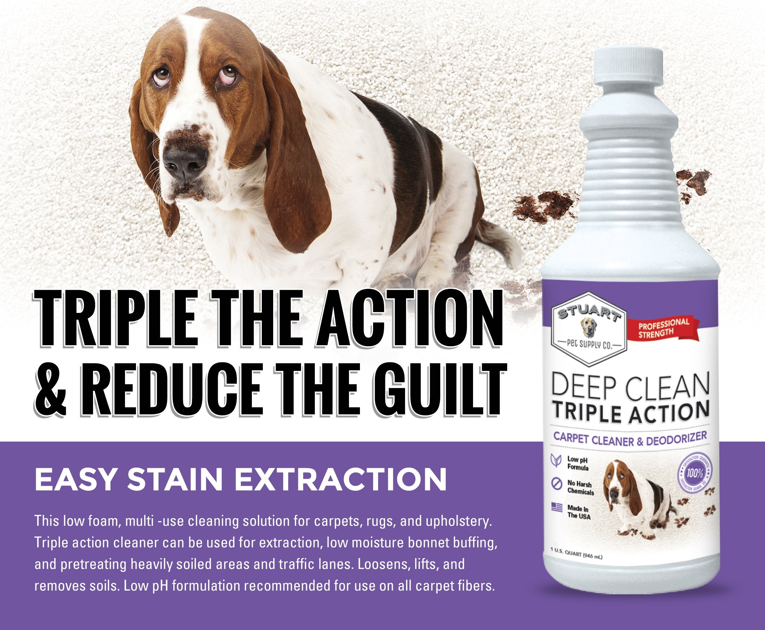 Stuart Pet Supply Co. Professional Strength Deep Clean (Gal.) 3X Carpet Cleaner Solution & Deodorizer, Concentrated Encapsulating Carpet Shampoo, Pet Odor & Dirty Carpet Cleaning Solution 128 fl oz.