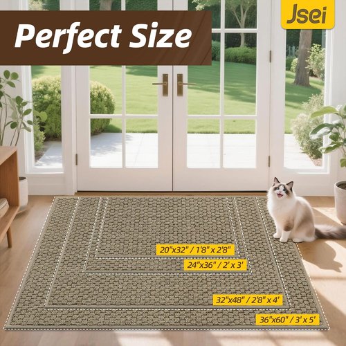 JSEI Dirt Trapper Door Mat - Non-Slip, Washable, Absorbent Rug for Indoor Use | 32"x48", Beige